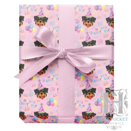 Rottweiler Birthday Gift Wrapping Paper in Pink ラッピングペーパー
