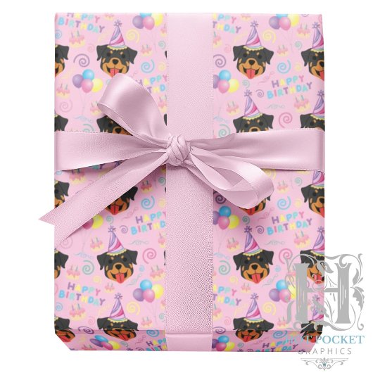 Rottweiler Birthday Gift Wrapping Paper in Pink ラッピングペーパー