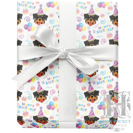 Rottweiler Birthday Gift Wrapping Paper in White ラッピングペーパー