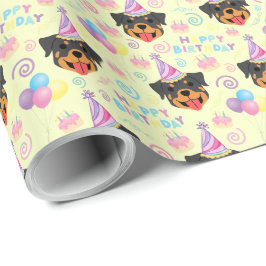 Rottweiler Birthday Gift Wrapping Paper in Yellow ラッピングペーパー