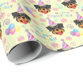 Rottweiler Birthday Gift Wrapping Paper in Yellow ラッピングペーパー (ロールコーナー)