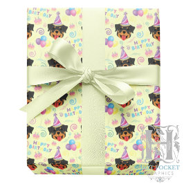 Rottweiler Birthday Gift Wrapping Paper in Yellow ラッピングペーパー