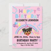 Rottweiler Birthday Invitation in Pink 招待状 (正面)