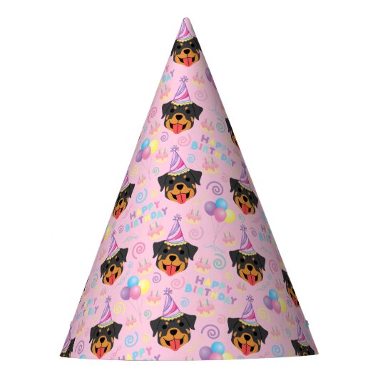Rottweiler Birthday Party Hat Pink パーティーハット (正面)