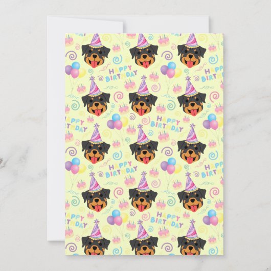 Rottweiler Birthday Party Invitation Yellow 招待状 (裏面)