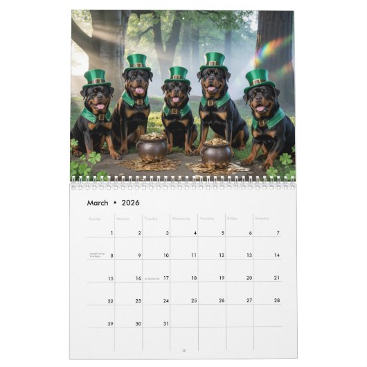 Rottweiler Calendar カレンダー (3月 2026)