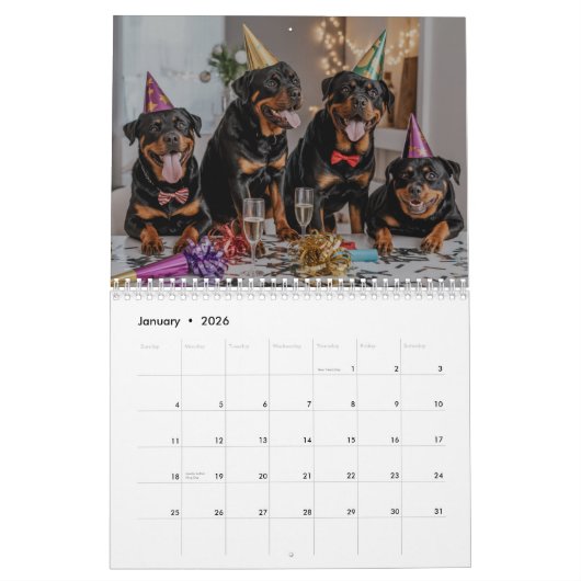 Rottweiler Calendar カレンダー (1月 2026)