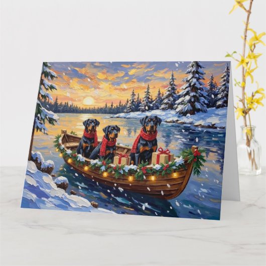 Rottweiler Christmas Boat Holiday カード (黄色い花)