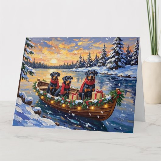 Rottweiler Christmas Boat Holiday カード (正面)