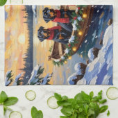 Rottweiler Christmas Boat Holiday キッチンタオル (折り畳み)