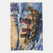 Rottweiler Christmas Boat Holiday キッチンタオル (縦)