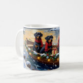 Rottweiler Christmas Boat Holiday コーヒーマグカップ (正面左)
