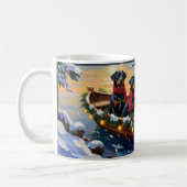 Rottweiler Christmas Boat Holiday コーヒーマグカップ (左)
