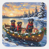 Rottweiler Christmas Boat Holiday スクエアシール (正面)