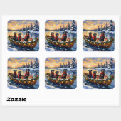 Rottweiler Christmas Boat Holiday スクエアシール (シート)