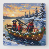 Rottweiler Christmas Boat Holiday スクエア壁時計 (正面)