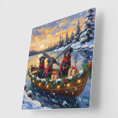Rottweiler Christmas Boat Holiday スクエア壁時計 (傾斜)