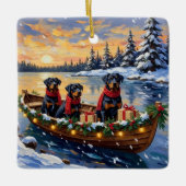 Rottweiler Christmas Boat Holiday セラミックオーナメント (正面)