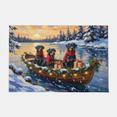 Rottweiler Christmas Boat Holiday ドアマット (正面)