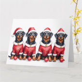 Rottweiler Christmas Dress Santa Hat カード (黄色い花)