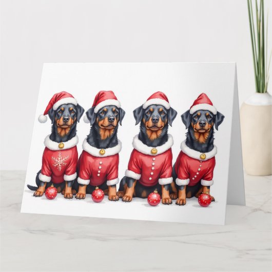 Rottweiler Christmas Dress Santa Hat カード (正面)