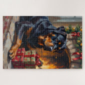 Rottweiler Christmas Fireplace Guardian ジグソーパズル (横)