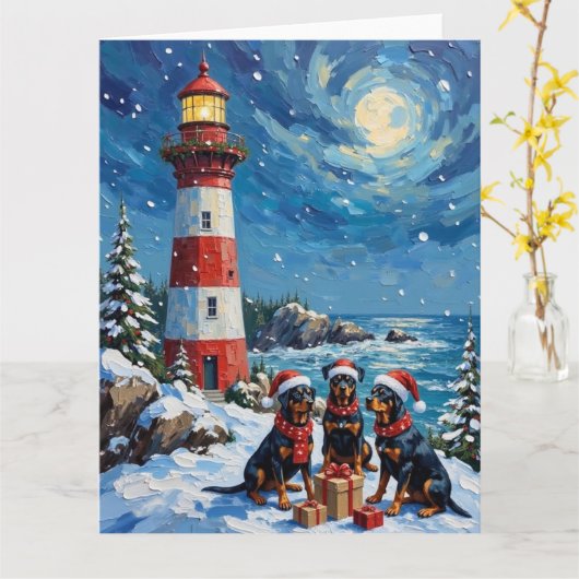 Rottweiler Christmas Lighthouse Holiday カード (黄色い花)