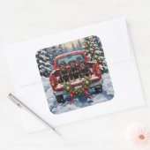 Rottweiler Christmas Red Truck Holiday スクエアシール (封筒)