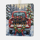 Rottweiler Christmas Red Truck Holiday セラミックオーナメント (左)
