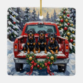 Rottweiler Christmas Red Truck Holiday セラミックオーナメント (裏面)