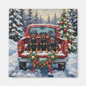 Rottweiler Christmas Red Truck Holiday マグネット (正面)