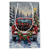 Rottweiler Christmas Red Truck Holiday ミディアムペーパーバッグ (正面)