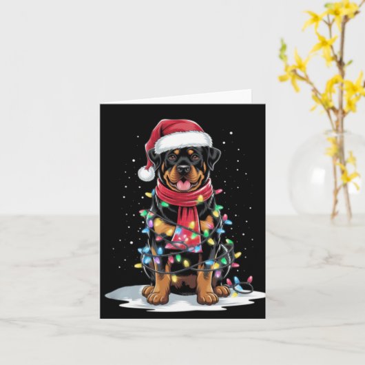 Rottweiler Christmas Tree Santa Hat Lights Xmas Do カード (黄色い花)