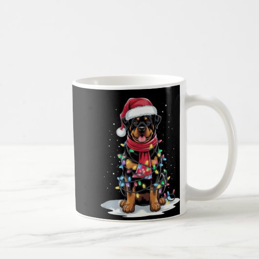Rottweiler Christmas Tree Santa Hat Lights Xmas Do コーヒーマグカップ (右)