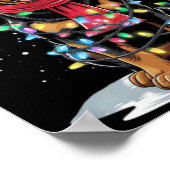 Rottweiler Christmas Tree Santa Hat Lights Xmas Do ポスター (角)