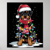 Rottweiler Christmas Tree Santa Hat Lights Xmas Do ポスター (正面)