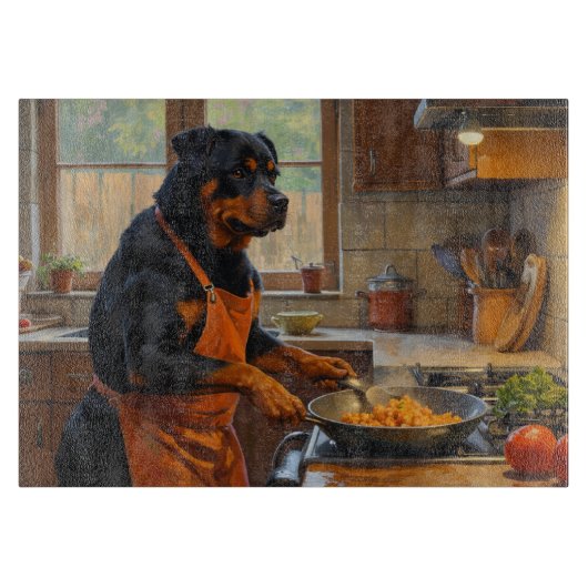 Rottweiler Cooking in Kitchen カッティングボード (正面)