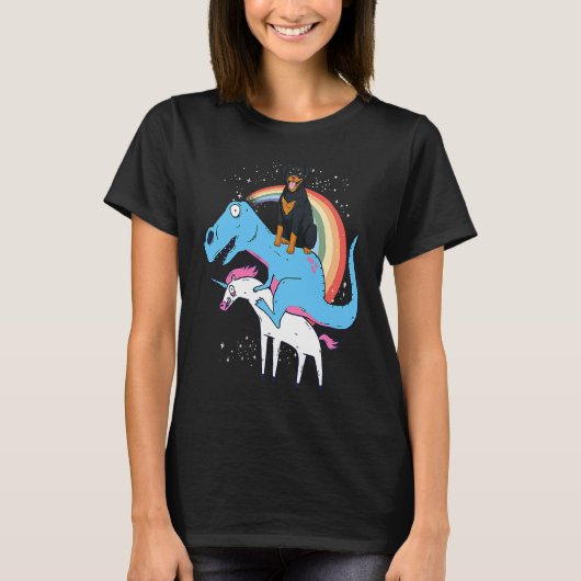 Rottweiler Dinosaur Riding Unicorn Kids Men Rainbo Tシャツ (正面)