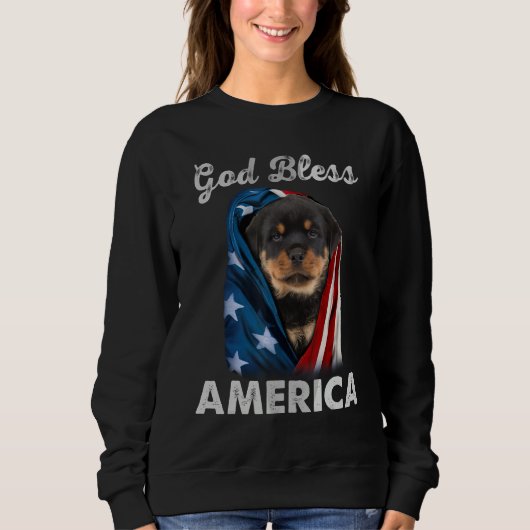 Rottweiler Dog American USA Flag 4th of July Dog スウェットシャツ (正面)