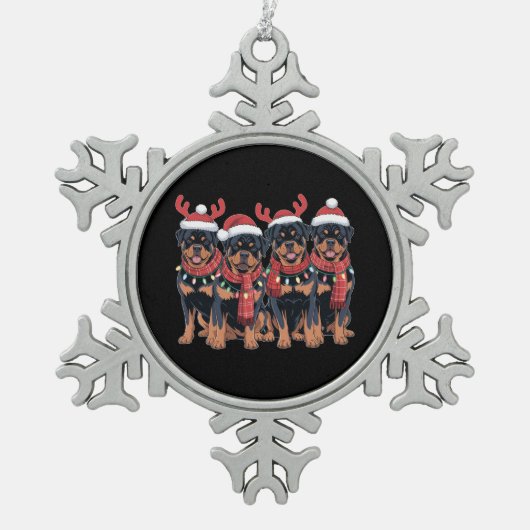 Rottweiler Dog Christmas Xmas Family Dad Mom スノーフレークピューターオーナメント (正面)