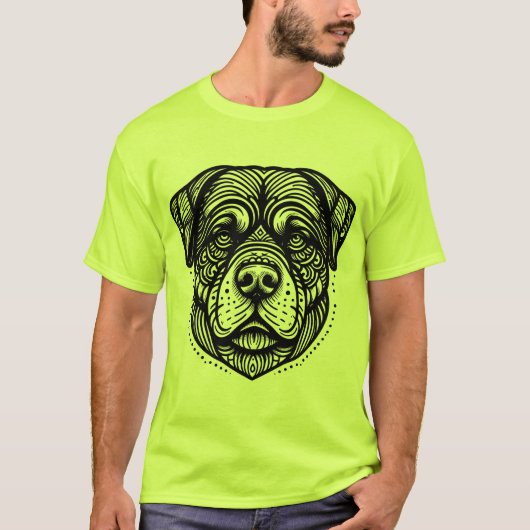 Rottweiler Dog Face - Black Line Art Tシャツ (正面)