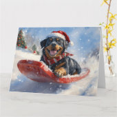 Rottweiler Dog in Sledge Let it Snow Christmas カード (黄色い花)