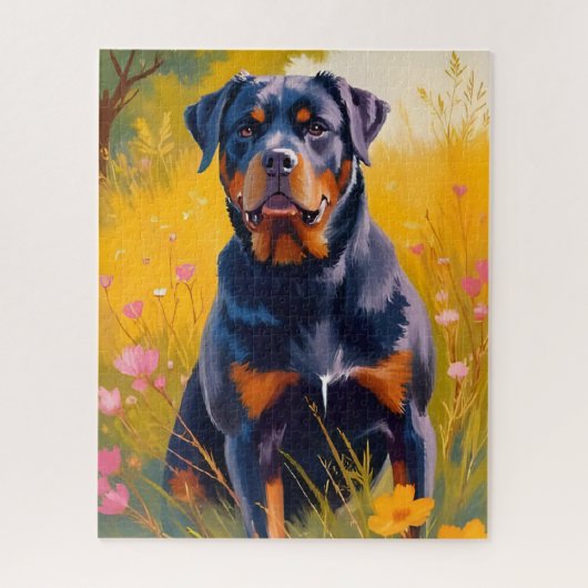 Rottweiler Dog Pet Portrait Painting Watercolor ジグソーパズル (縦)