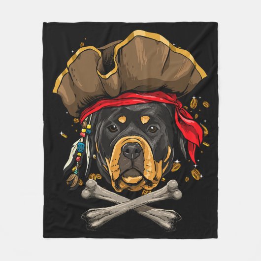 Rottweiler Dog Pirate Jolly Roger Flag Crossbones  フリースブランケット (正面)