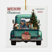 Rottweiler Dog Retro Truck Christmas セラミックオーナメント (裏面)