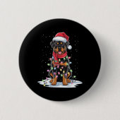 Rottweiler Dog Santa Hat Christmas Tree Light Xmas 缶バッジ (正面)