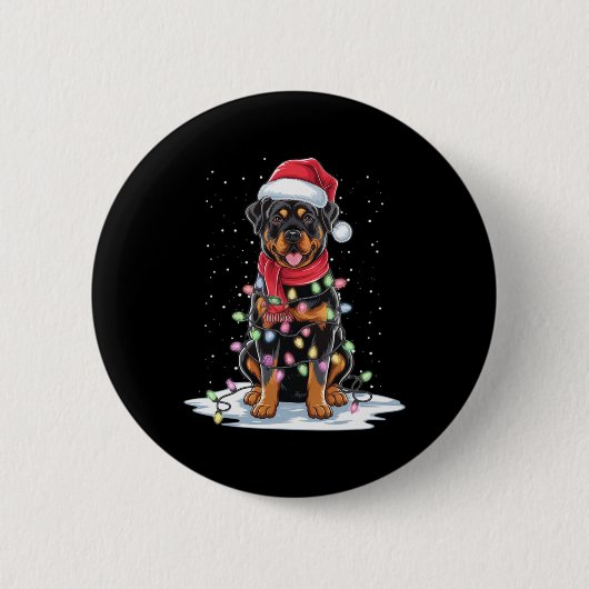 Rottweiler Dog Santa Hat Christmas Tree Light Xmas 缶バッジ (正面)