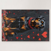 Rottweiler Dog Valentine's Day Heart Collar Art ジグソーパズル (横)
