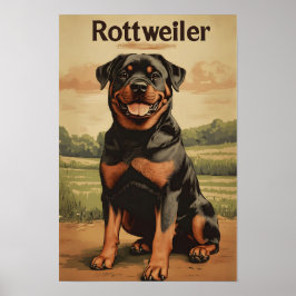 Rottweiler Dog Vintage Art ポスター