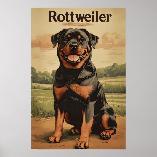 Rottweiler Dog Vintage Art ポスター (正面)